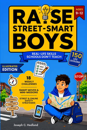 Cover of Raise Street-Smart Boys: 150+ Essential Life Lessons Not Taught at School to Think for Himself, Trust Their Gut, Handle Any Situation, and Grow Into a Self-Aware Teen - Illustrated Edition