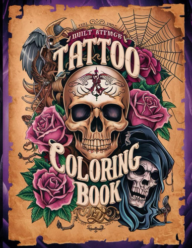 Cover of Tattoo Coloring Book for Adults: Detailed Tattoo Designs for Stress Relief and Enjoyment