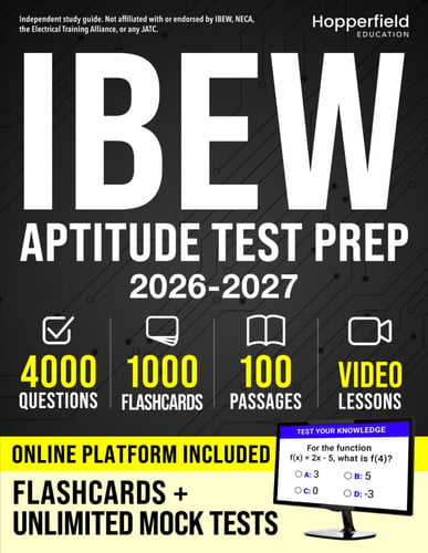 Cover of IBEW Aptitude Test Prep: Exam-Focused Study Guide for Electrical Apprenticeship Applicants With Algebra, Functions, Reading Comprehension, Clear Explanations, Timed Mock Tests & Online Tools