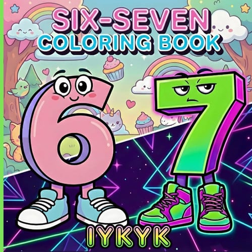 Cover of 67 Coloring Book: Sixty Seven IYKYK Coloring Book | 40+ Pages of Viral Trend Meme Madness for Kids, Tweens & Teens | Black Backed Pages (67 Viral Meme Activity Books)