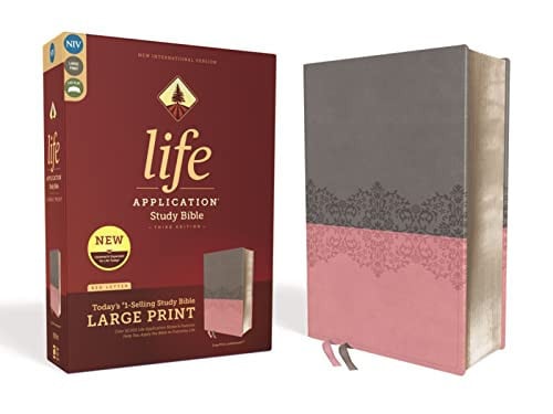 Cover of NIV Life Application Study Bible Red Letter Edition [Third Edition, Large Print, Grey/Pink]