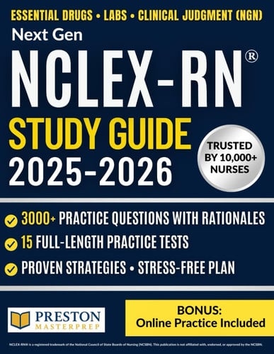 Cover of NCLEX-RN Exam Prep: 3,000+ Practice Questions With Increasing Difficulty, 15 Full Mock Exams, Proven Clinical Judgment Strategies, and a Stress-Free Study Plan to Pass With Confidence