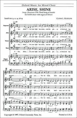 Cover of Arise, Shine Surge, Illuminare (The Third Song of Isaiah) : For SATB Choir With Organ Ad Libitum