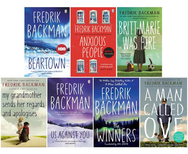 Cover of Fredrik Backman 7 Books Collection Set (Beartown, Us Against You, The Winners, Anxious People, Britt-Marie Was Here, My Grandmother Sends Her Regards and Apologises & A Man Called Ove)