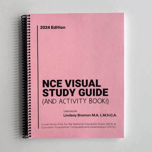 Cover of NCE Visual Study Guide & Activity Book by Lindsay Braman - Spiral-Bound Test Prep for National Counselor Exam & CPCE - Illustrated Interactive Studying to Engage Creative, Neurodiverse, & ADHD Minds.