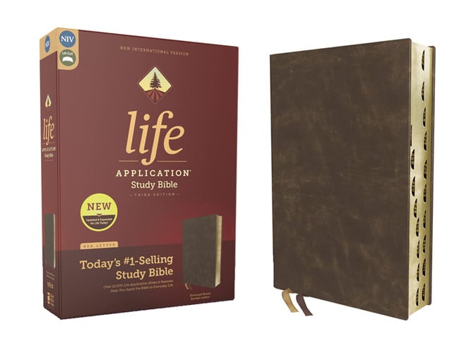 Cover of NIV Life Application Study Bible, Third Edition, Bonded Leather, Red Letter, Thumb Indexed [Brown]