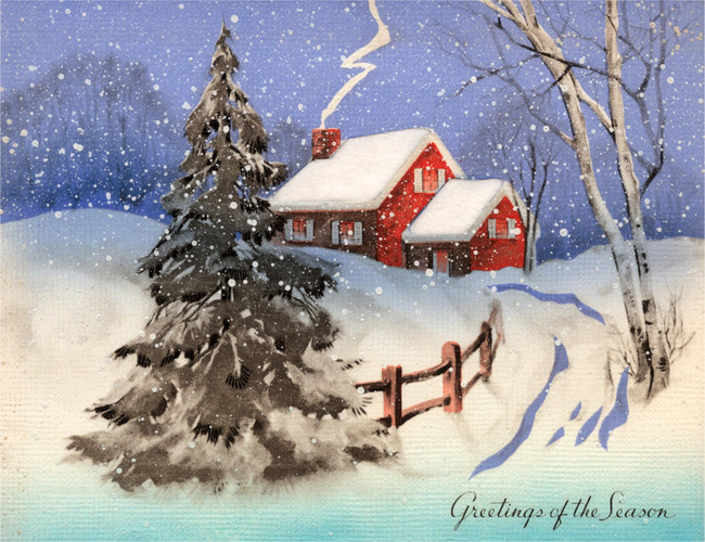 Cover of House and Trees in Deep Snow - Christmas Cards: 6 Cards Individually Bagged With Envelopes & Header