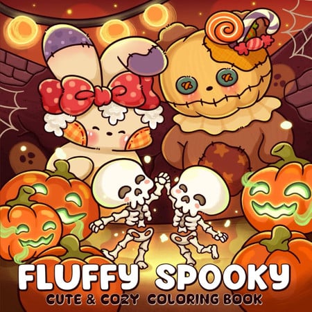 Cover of Fluffy Spooky: Cute & Cozy Coloring Book for Adults and Teens Featuring Adorable Characters in a Haunted World for Relaxation