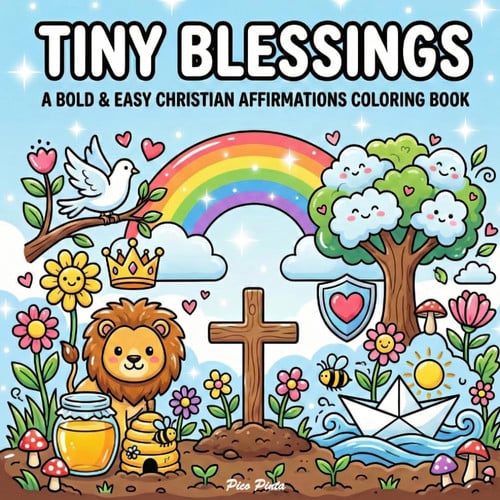Cover of Tiny Blessings – A Bold & Easy Christian Affirmations Coloring Book: Simple and Cute Designs With Faith-Based Quotes for Stress Relief, Relaxation, and Praise