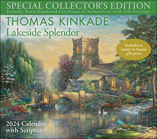 Cover of Thomas Kinkade Special Collector's Edition With Scripture 2024 Deluxe Wall Calendar With Print: Lakeside Splendor Calendar