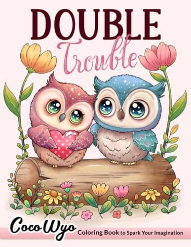 Cover of Double Trouble: Valentine’s Day Coloring Book for Adults Featuring Romantic Couple Animals, Sweet Treats, Lovable Stuff and Many More