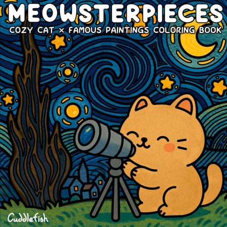 Cover of Meowsterpieces: Cute and Comfy Square Whimsical Art Therapy Coloring Book of Famous Paintings for Adults and Teens – Cozy Cat Moments in Bold and Easy ... Relief (Hygge Moments Easy Art Therapy)