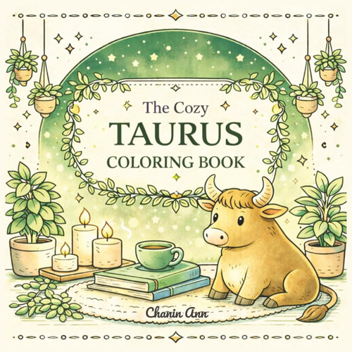 Cover of The Cozy Taurus Coloring Book: Relaxing, Grounded & Comforting Coloring Pages Inspired by the Taurus Personality (The Cozy Zodiac Series)