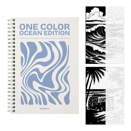 Cover of Still & Slow - Monochrome Coloring Book for Adults - 35 Mindful Ocean Illustrations for Calm & Relaxation - One-Pen Ritual, Thick Paper (One Color Coloring Book)