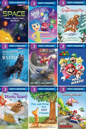 Cover of The Step Into Reading Level 3,9 Books Collection Set,Space: Planets, Moons, Stars, and More!,Welcome to Headquarters (Disney/Pixar Inside Out),the Gingerbread Pup,the Bravest Dog Ever: The True Story of Balto,the Sky's the Limit!,Super Mario: Meet Mario!,the Stinky Giant,Fox and Crow Are Not Friends