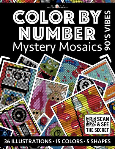 Cover of Color by Number: 90's Vibes | Mystery Mosaics Coloring Book for Adults | Black Background Edition: Color Quest With Circle, Square, Triangle, Diamond, ... (Color by Number - Black Edition | Pixelart)