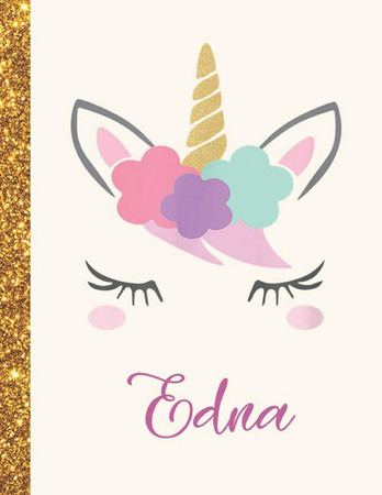 Cover of Edna: Edna Unicorn Personalized Black Paper SketchBook for Girls and Kids to Drawing and Sketching Doodle Taking Note Marble Size 8.5 X 11