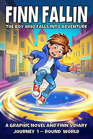 Cover of Finn Fallin: The Boy Who Falls Into Adventure: A Graphic Novel and Finn’s Diary (Journey 1—Round World)