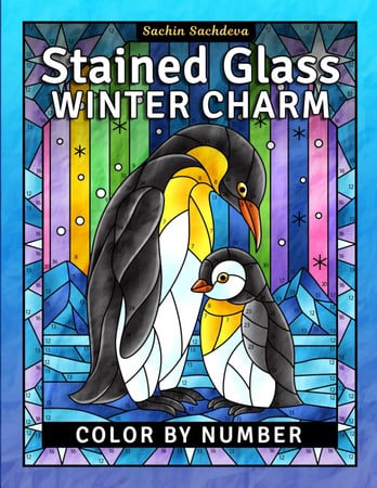 Cover of Stained Glass Winter Charm: Color by Number Coloring Book for Teens and Adults With Window Designs & Patterns (Stained Glass Coloring Book for Adults)