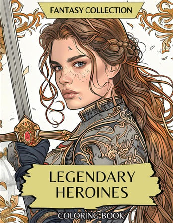 Cover of Fantasy Collection: Legendary Heroines: Coloring Book of Warriors, Princesses, Dark Queens, Female Rangers, Fae and Amazing Women