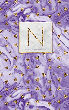 Cover of N - Gold Purple Marble Notebook 5 X 8 School and Office Journal