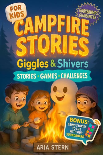 Cover of Campfire Stories for Kids: Giggles & Shivers - Super Fun & Spooky Tales, Games and Challenges to Spark Laughter and Goosebumps Around the Fire