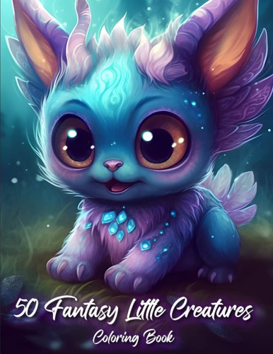 Cover of 50 Fantasy Little Creatures Coloring Book: Mystical Animals, Cute Dragons, Creepy Monsters and More | Relaxation and Stress Relief for Teens and Adults