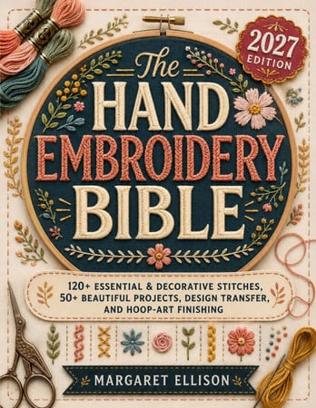 Cover of The Hand Embroidery Bible: The Complete Step-by-Step Guide to Modern Embroidery, 120+ Essential & Decorative Stitches, 50+ Beautiful Projects, Design Transfer, and Hoop-Art Finishing