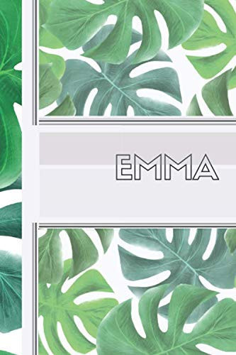 Cover of Emma: Personalized Green Leaves - Healthy Vibe Sketchbook With Name: 90 Blank Pages