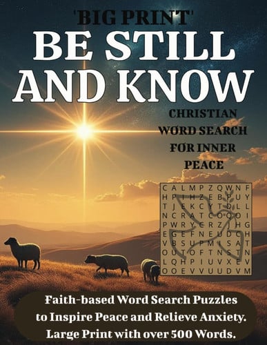 Cover of 'BIG PRINT' BE STILL AND KNOW - Christian Word Search for Inner Peace: Faith-based Word Search Puzzles to Inspire Peace and Relieve Anxiety. Large Print With Over 500 Words.