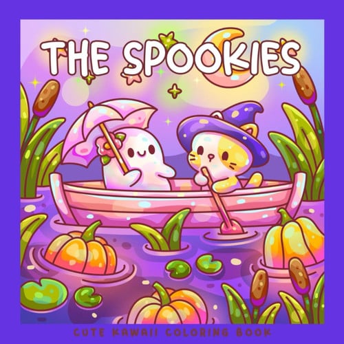 Cover of The Spookies: Kawaii Halloween Coloring Book for Kids, Teens & Adults: Cute Spooky Coloring Pages With Ghosts, Vampires, Wizards, Pumpkins, Mothman and More (Sweet & Kitsch)