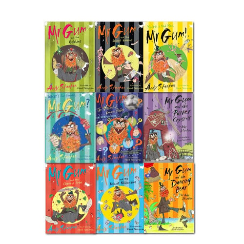 Cover of Mr Gum 9 Books Collection Set, (You're A Bad Man Mr Gum, Biscuit Billionaire, The Goblins, The Power Crystals, The Dancing Bear, What's for Dinner, Mr Gum?, the Cherry Tree, the Secret Hideo